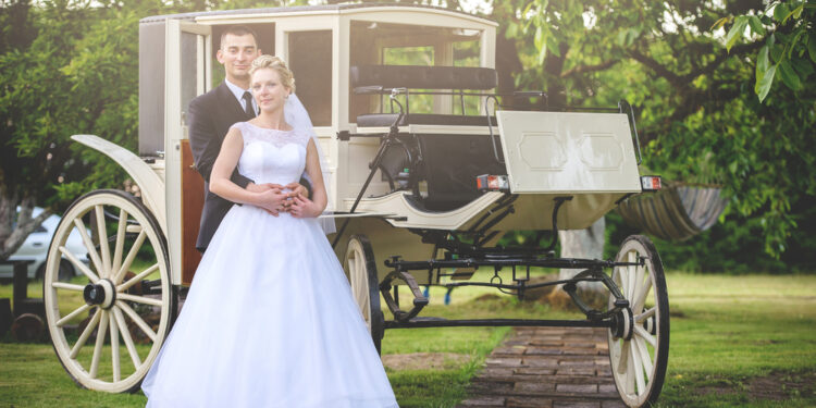 The bride entered on a beautiful carriage
